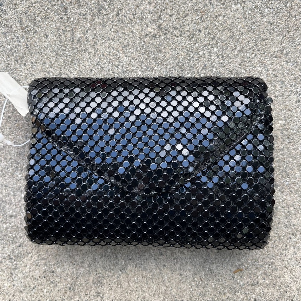 VINTAGE Shoulder Bag Small black Metal Mesh Sequin Flap Mini clutch